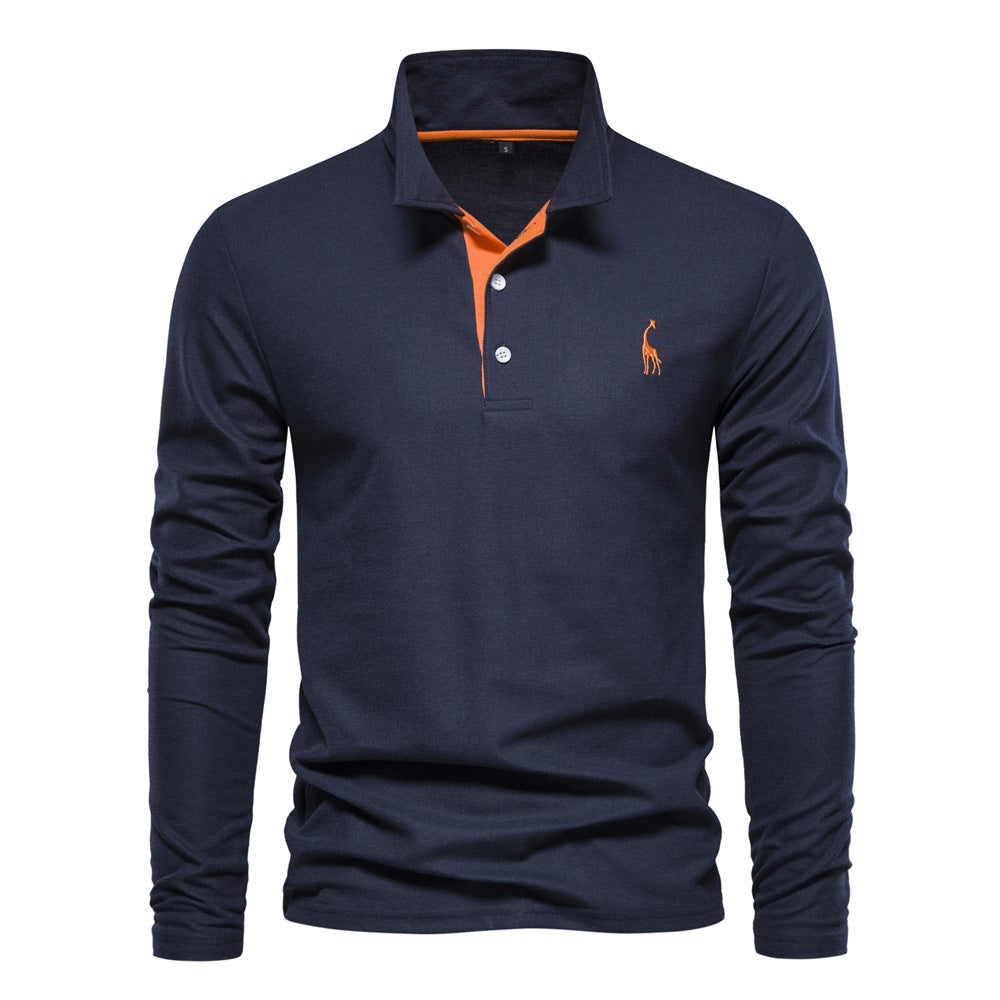 Men's Long-Sleeve Polo Shirt with Modern Collar and Breathable Cotton Quality