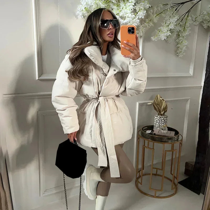 Short Women's Jacket with Stand-Up Collar and Fitted Waist