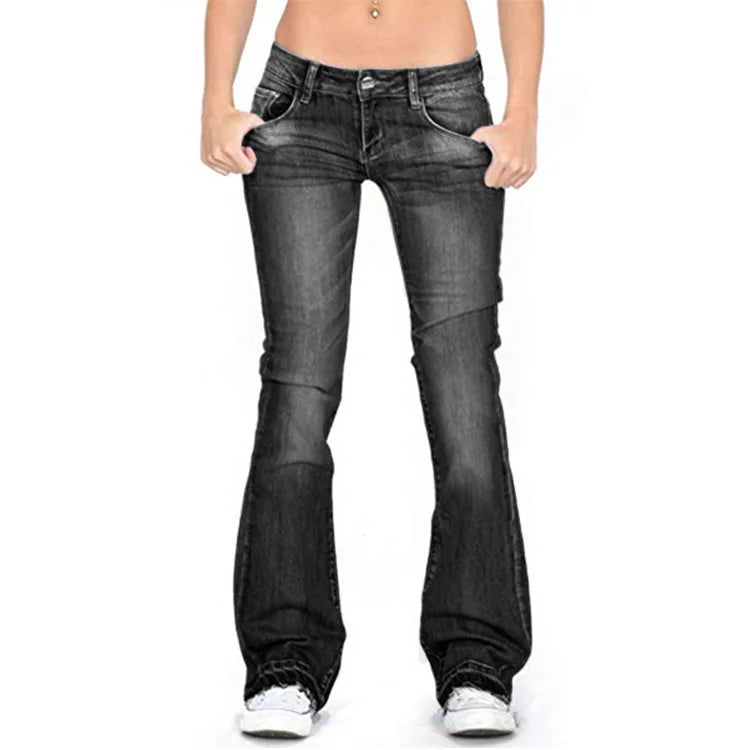 Women's Low-Rise Flared Jeans: Casual Vintage Skinny Bell-Bottom Jeans