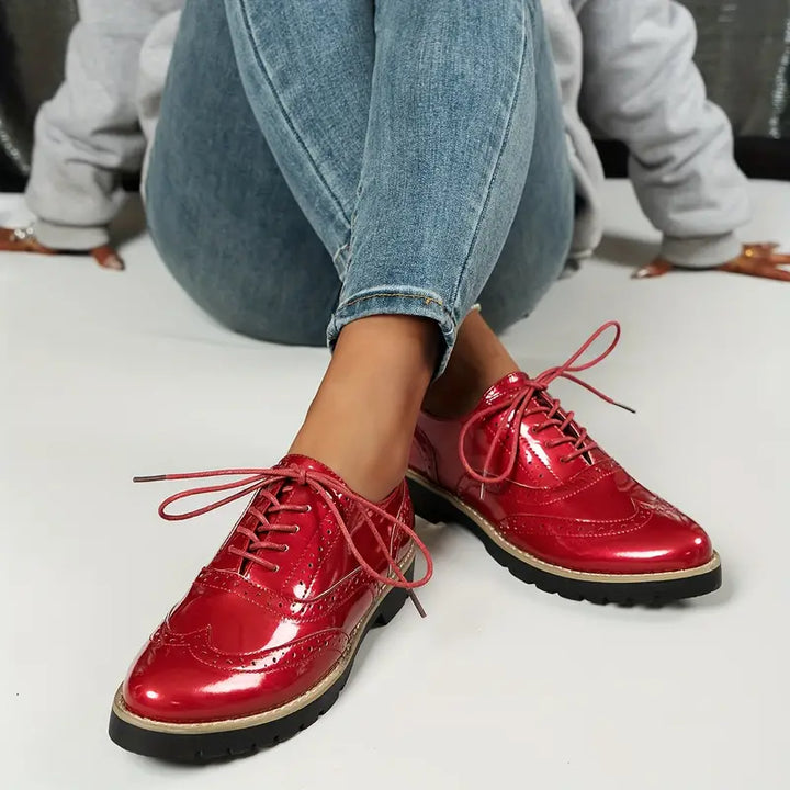 Patent Leather Shoes in Oxford Style with Chunky Sole for Women