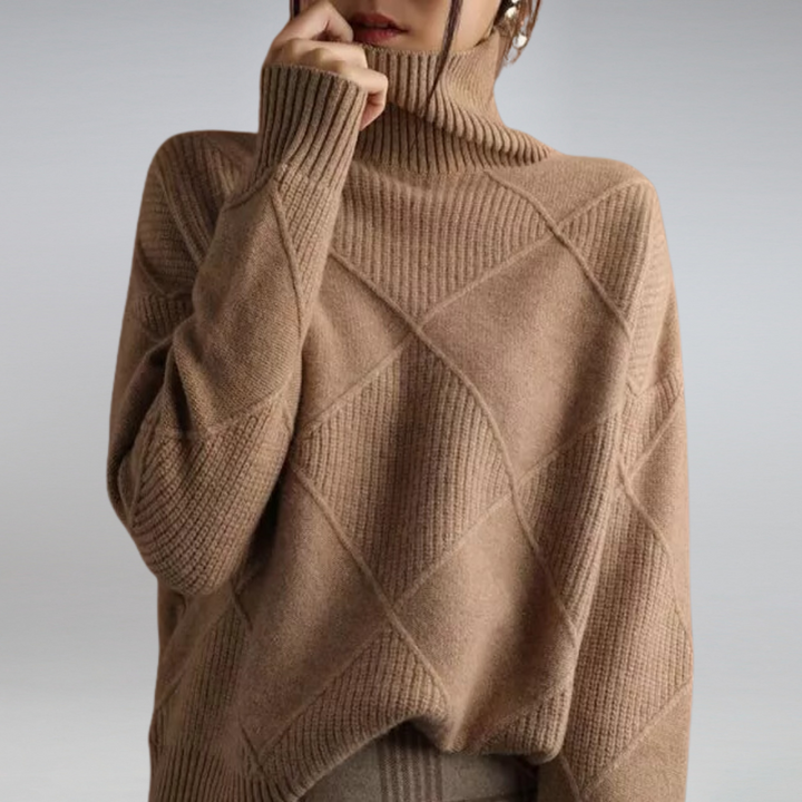 Women's Turtleneck Knit Sweater with Geometric Pattern