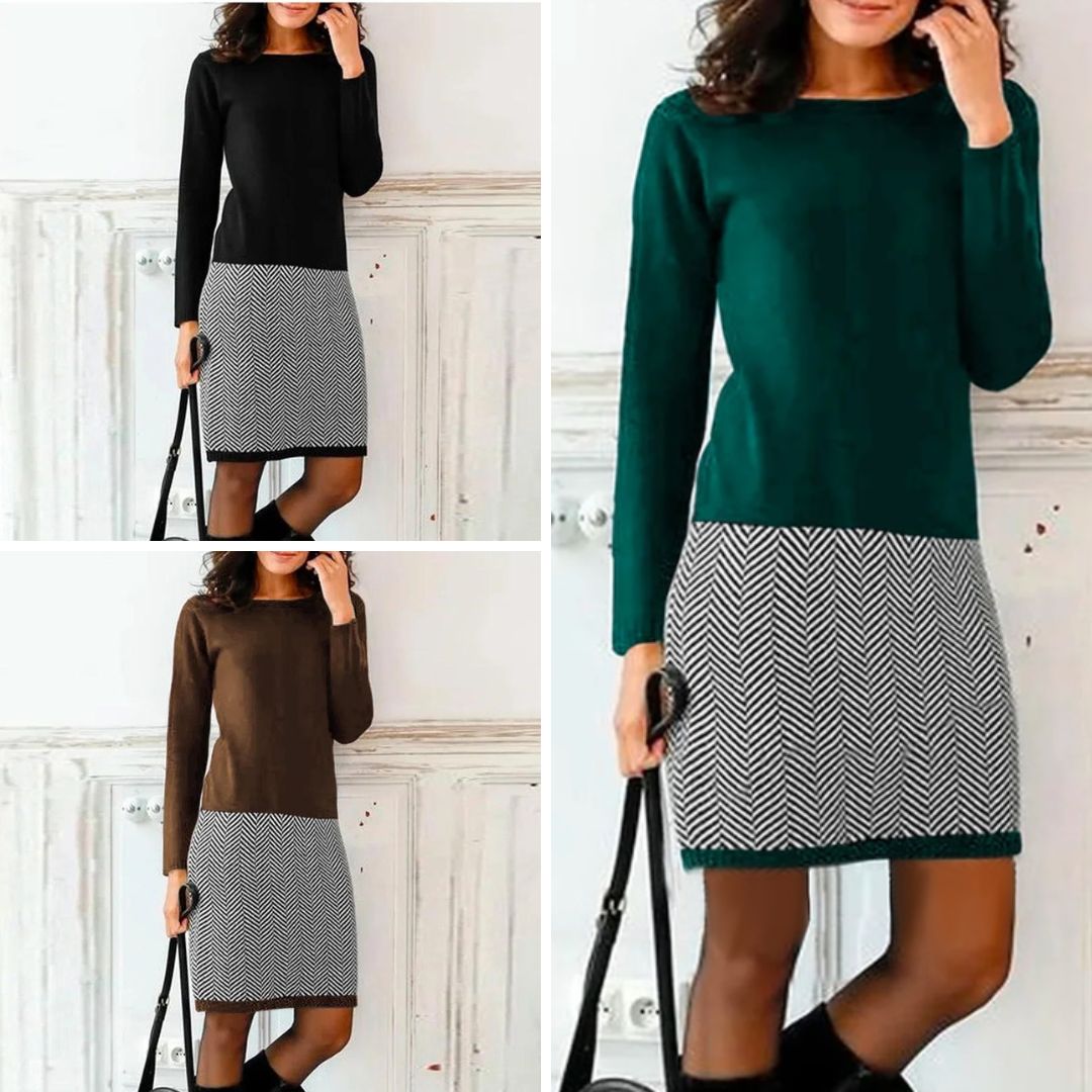 Chic Dress with Houndstooth Hem