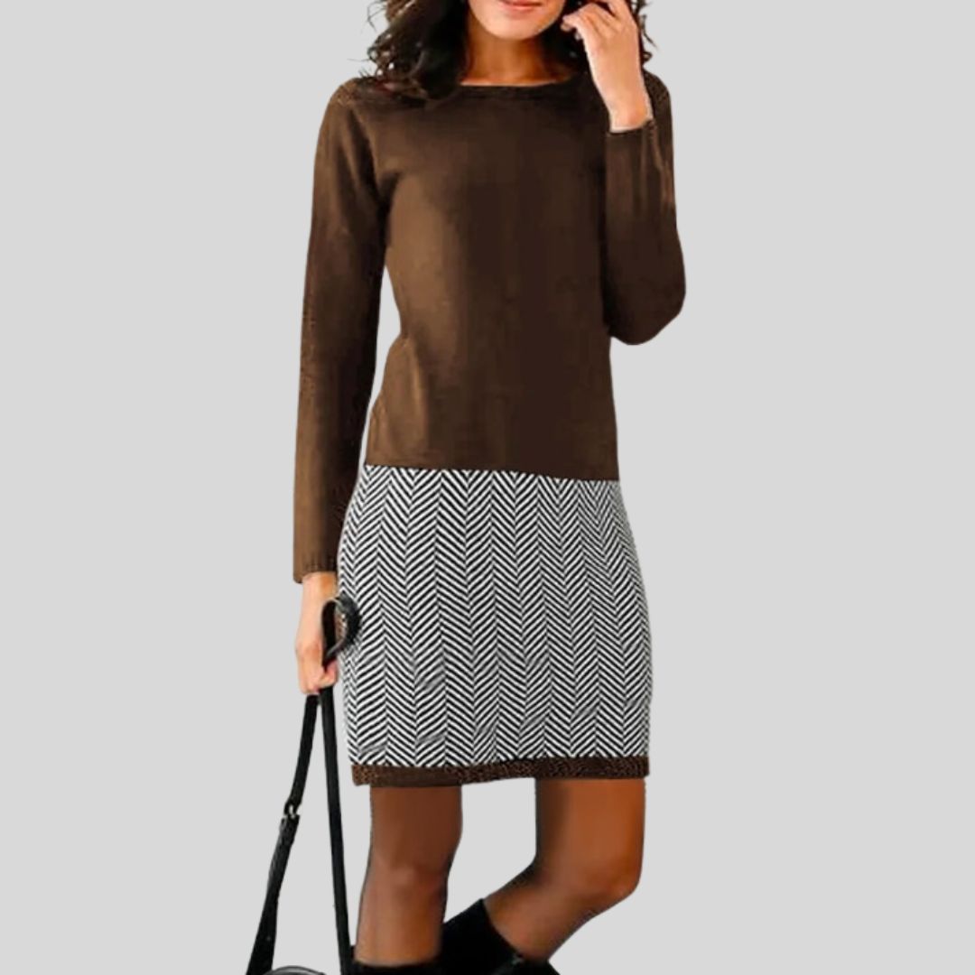 Chic Dress with Houndstooth Hem