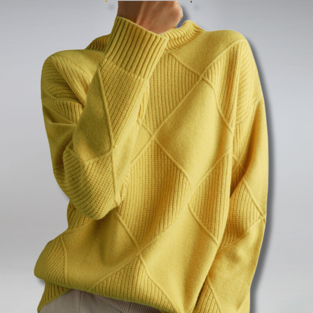 Women's Turtleneck Knit Sweater with Geometric Pattern