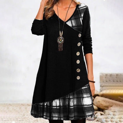 Long-Sleeve Checked Dress