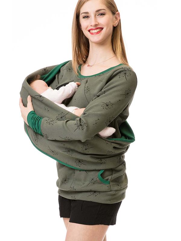 Maternity Nursing Sweatshirts, Floral Print, Pockets, Zipper, Nursing Clothing