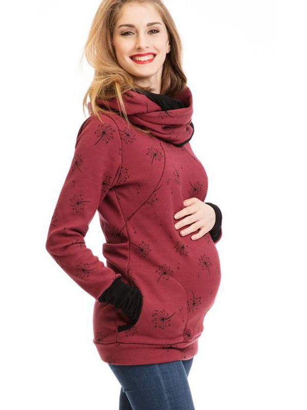 Maternity Nursing Sweatshirts, Floral Print, Pockets, Zipper, Nursing Clothing