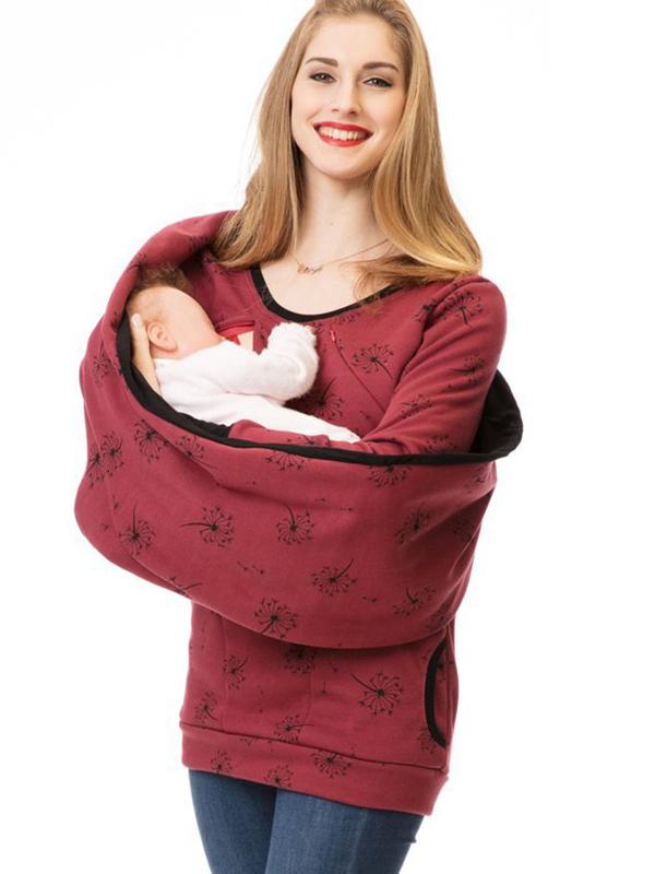 Maternity Nursing Sweatshirts, Floral Print, Pockets, Zipper, Nursing Clothing