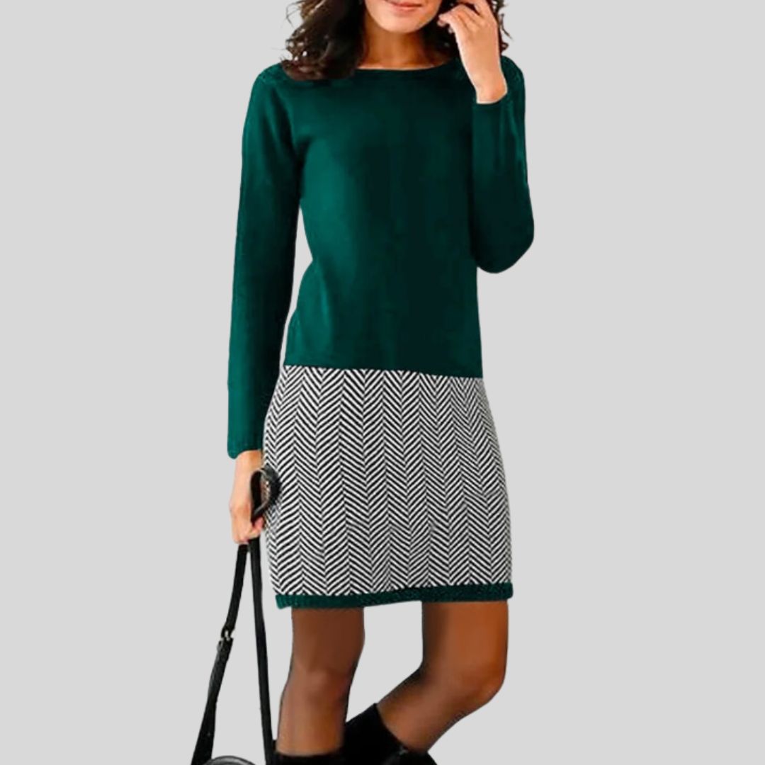 Chic Dress with Houndstooth Hem