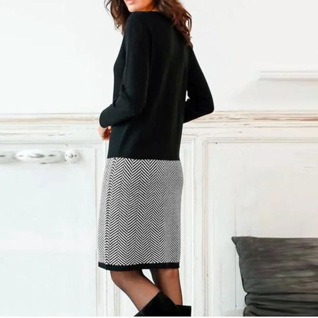 Chic Dress with Houndstooth Hem