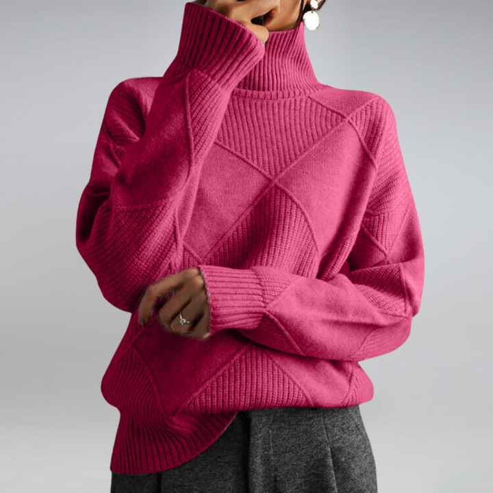 Women's Turtleneck Knit Sweater with Geometric Pattern