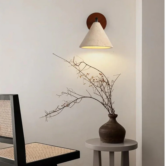 Kiki's Way | Bianco Splendente Wall Light – Travertine & Wood, E27