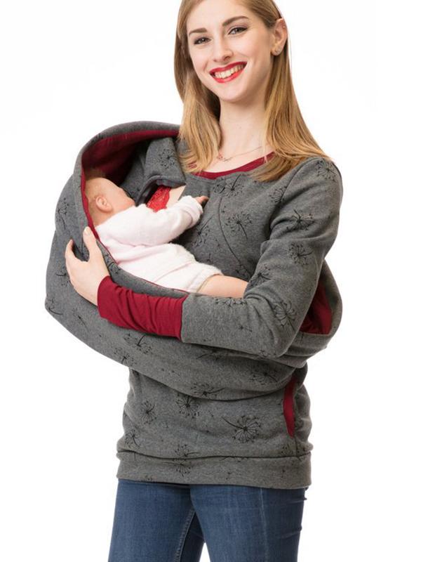 Maternity Nursing Sweatshirts, Floral Print, Pockets, Zipper, Nursing Clothing