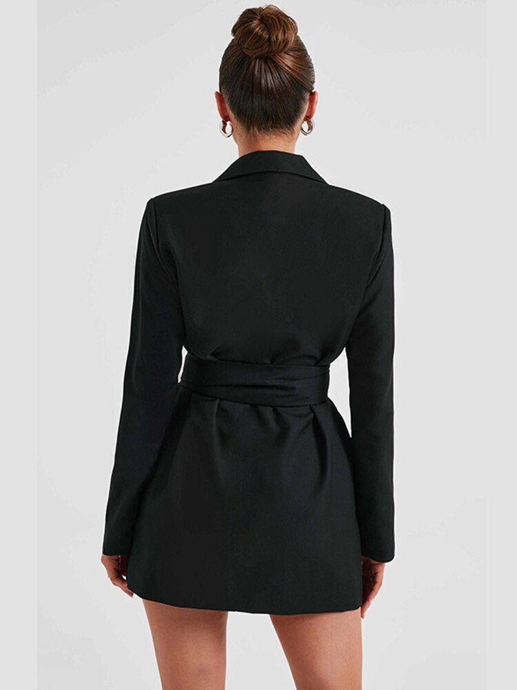 Black Women's Blazer Dress with V-Neck