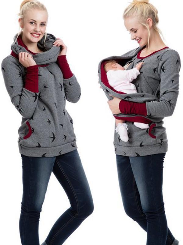 Maternity Nursing Sweatshirts, Floral Print, Pockets, Zipper, Nursing Clothing