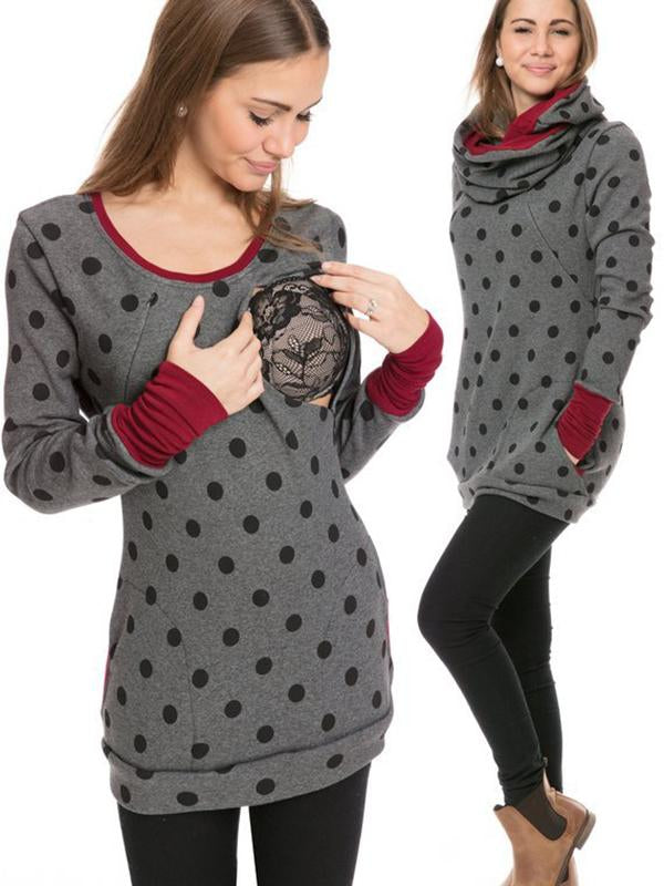 Maternity Nursing Sweatshirts, Floral Print, Pockets, Zipper, Nursing Clothing
