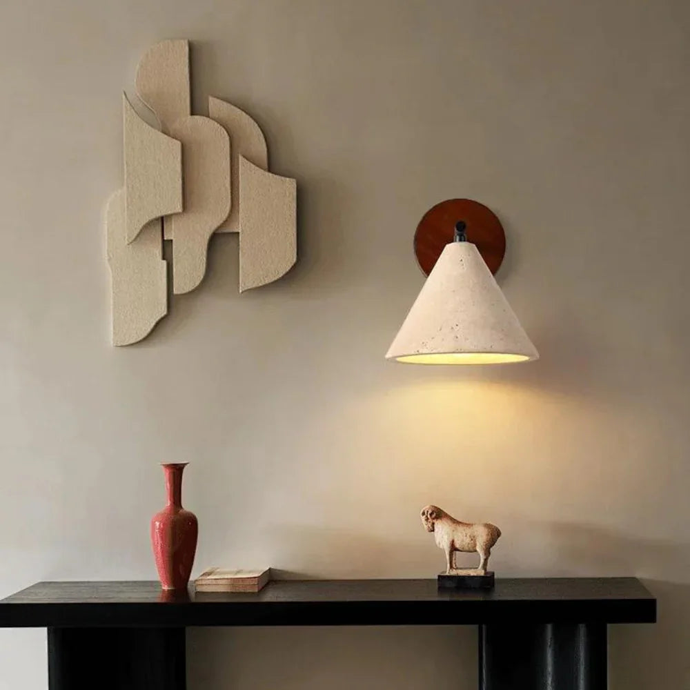 Kiki's Way | Bianco Splendente Wall Light – Travertine & Wood, E27