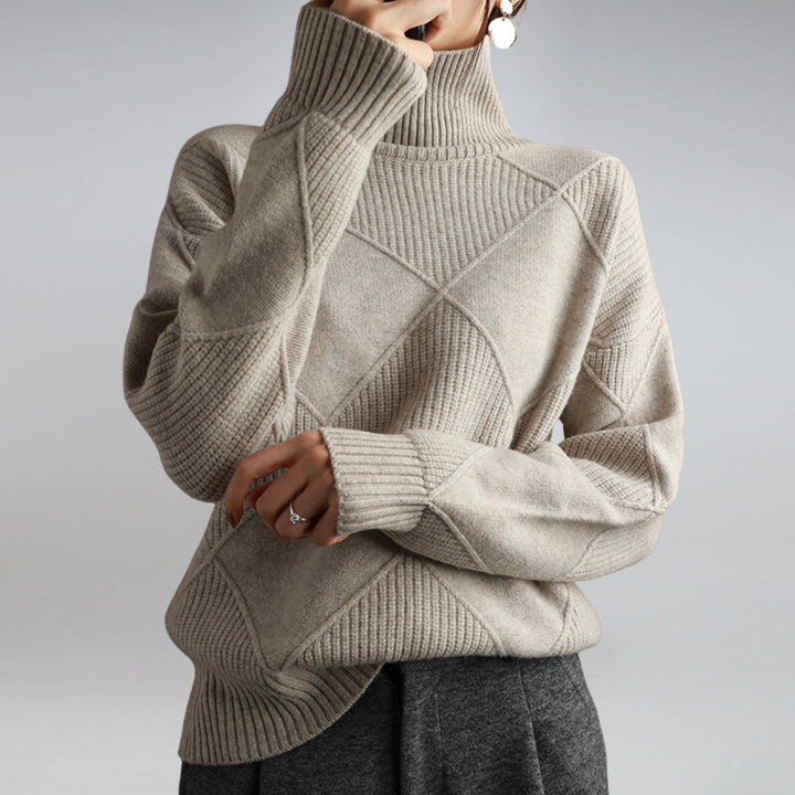 Women's Turtleneck Knit Sweater with Geometric Pattern