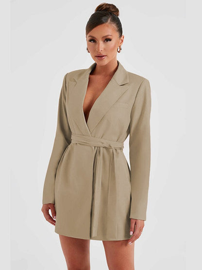 Black Women's Blazer Dress with V-Neck