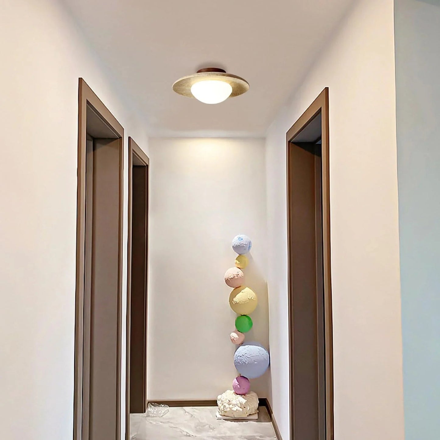 Kiki's Way | Anabelle Travertine Ceiling Light – Wood Base, G9