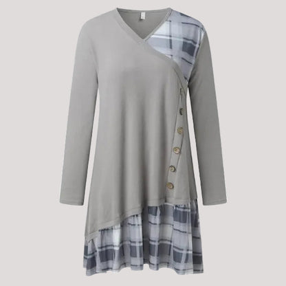 Long-Sleeve Checked Dress
