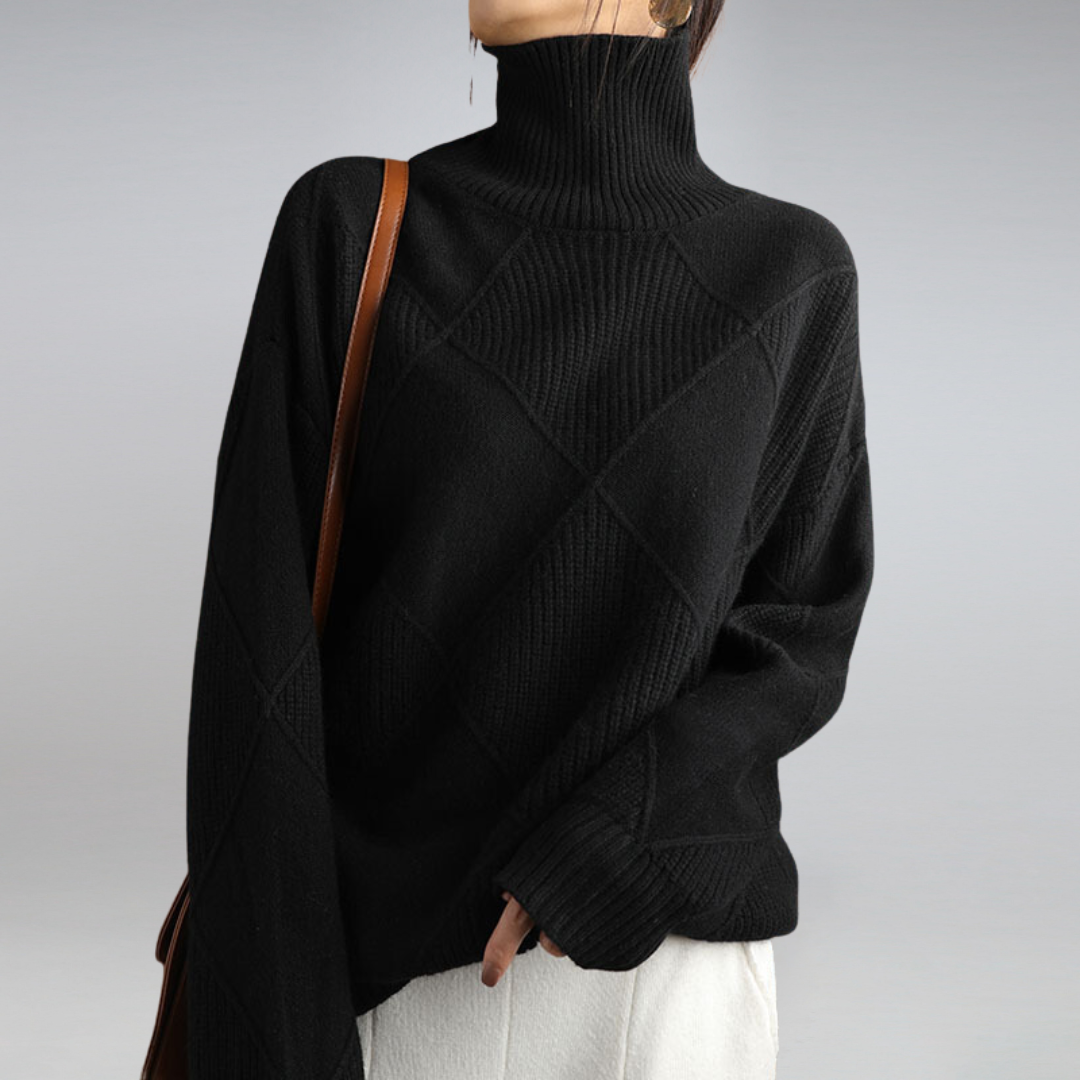 Women's Turtleneck Knit Sweater with Geometric Pattern