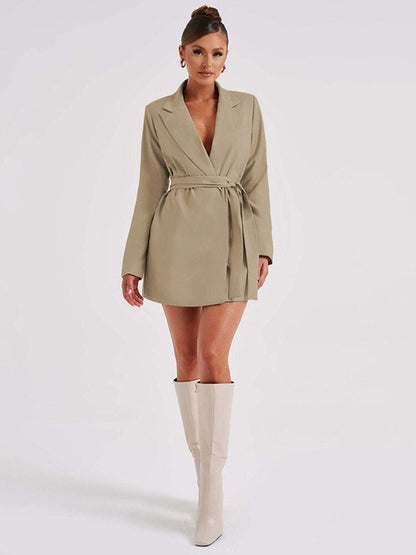 Black Women's Blazer Dress with V-Neck