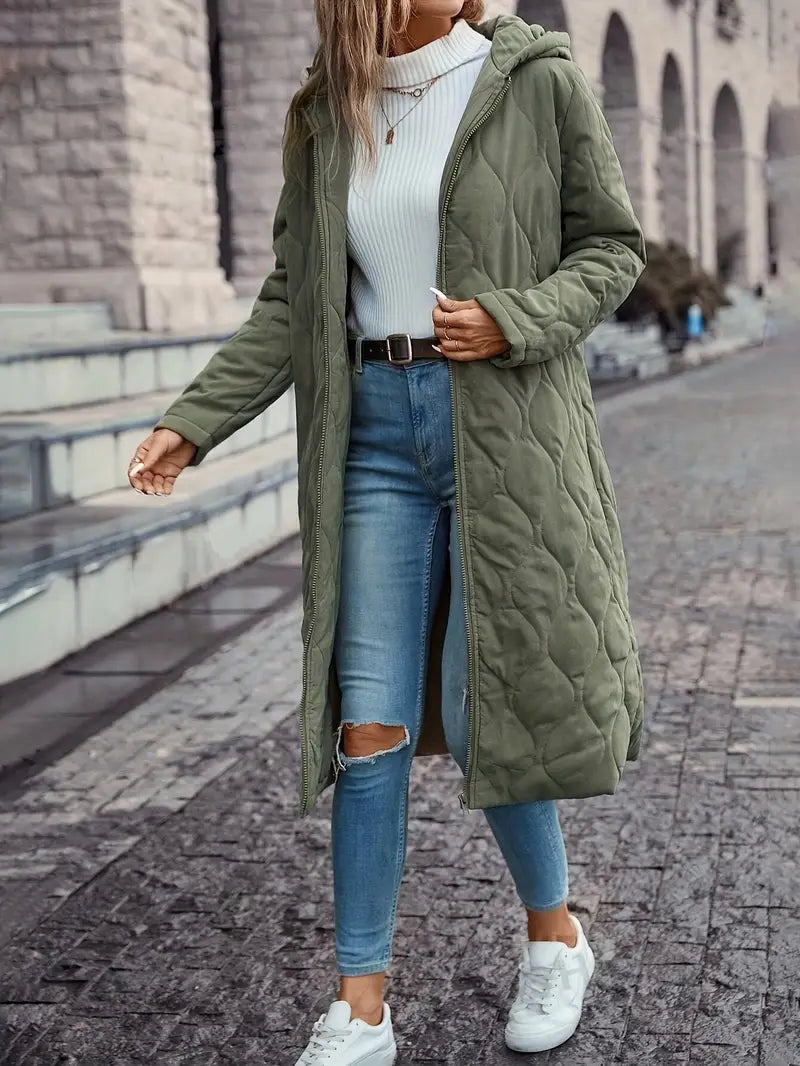 Quilted Coat with Hood and Long Sleeves