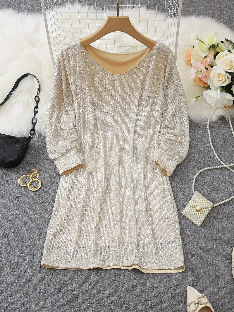 Party Sequin Dress with Contrast