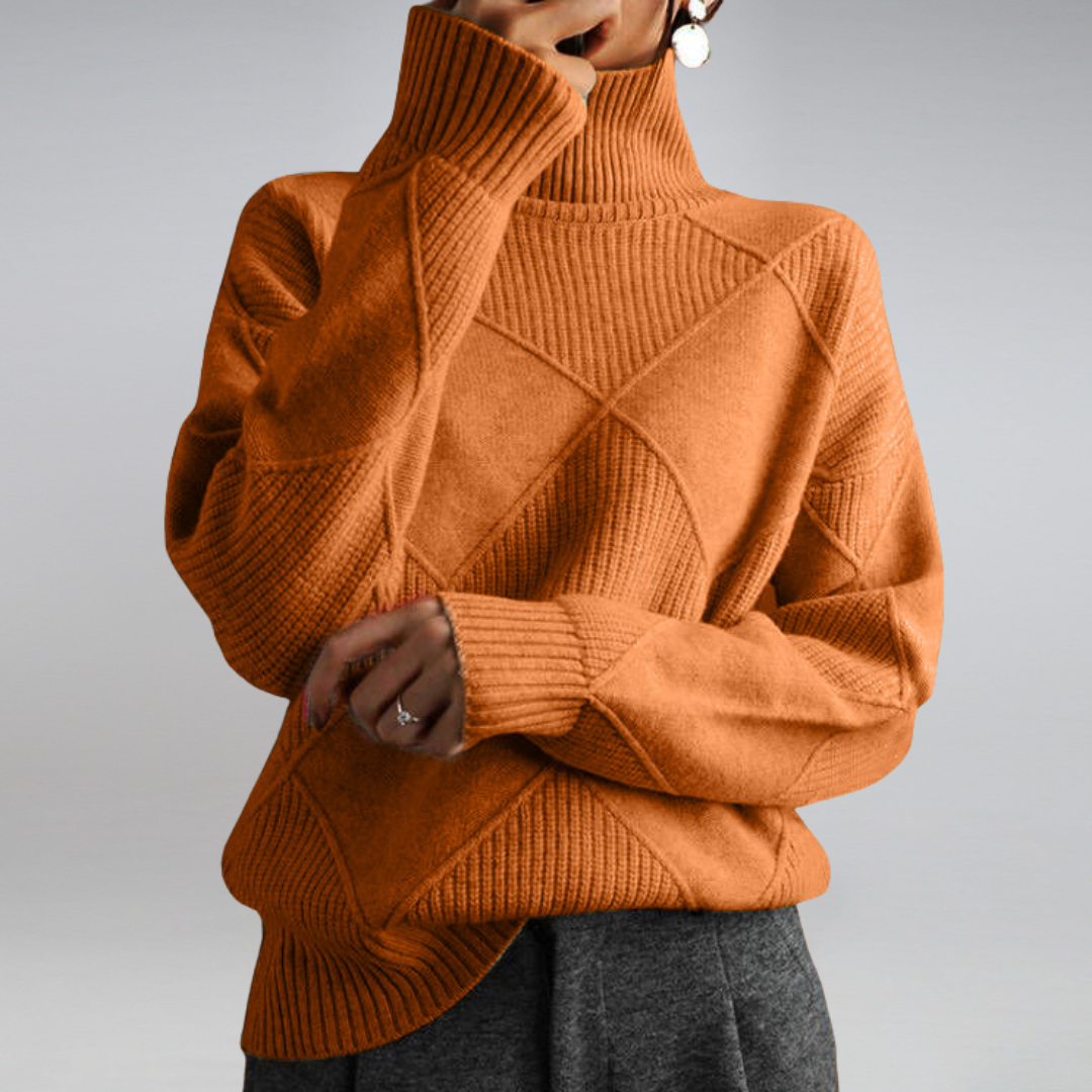 Women's Turtleneck Knit Sweater with Geometric Pattern