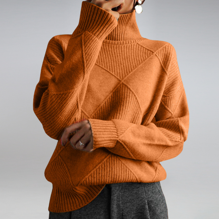 Women's Turtleneck Knit Sweater with Geometric Pattern