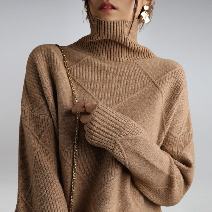 Women's Turtleneck Knit Sweater with Geometric Pattern