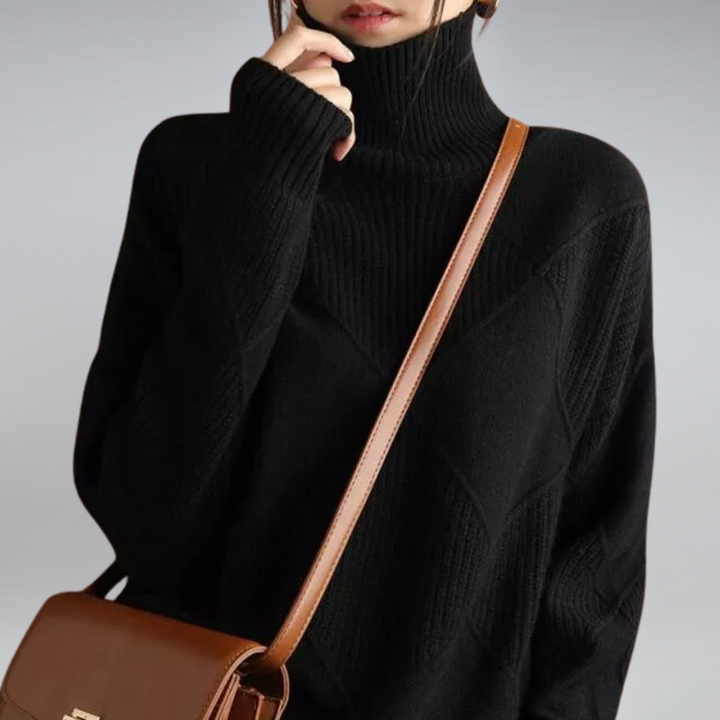 Women's Turtleneck Knit Sweater with Geometric Pattern