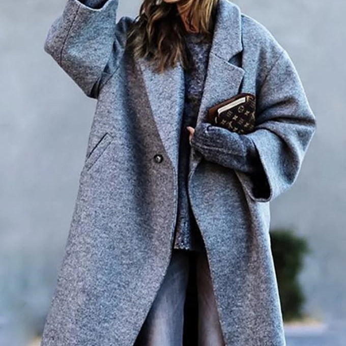 Men's Long Coat, Oversized Winter Coat with Notch Lapel & Pockets