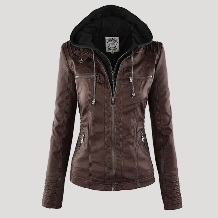 Weatherproof Women's Faux Leather Jacket with Hood