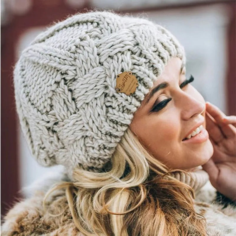 Women's Soft Knit Hat with Cable Pattern