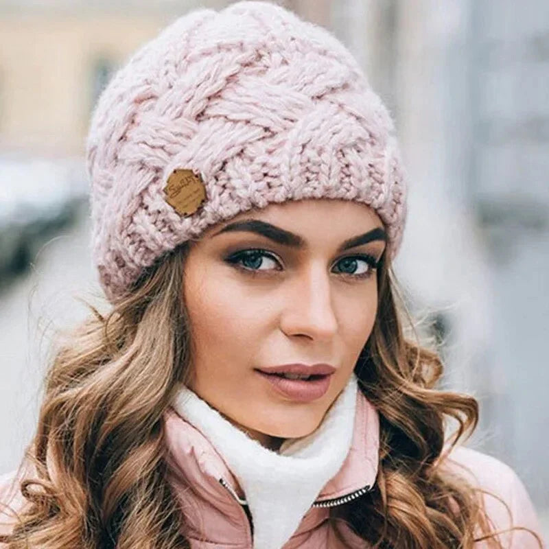 Women's Soft Knit Hat with Cable Pattern