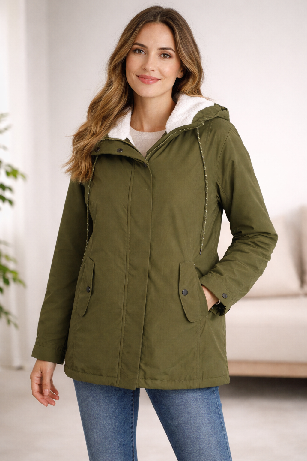 Long Winter Jacket with Hood & Lining
