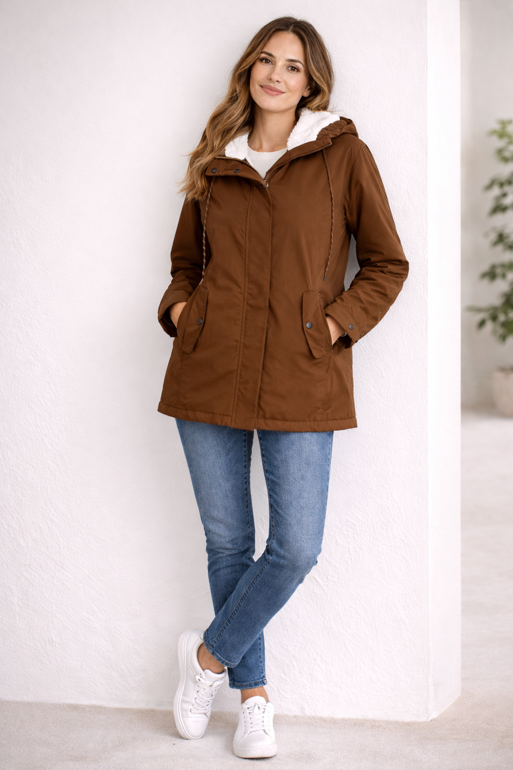 Long Winter Jacket with Hood & Lining