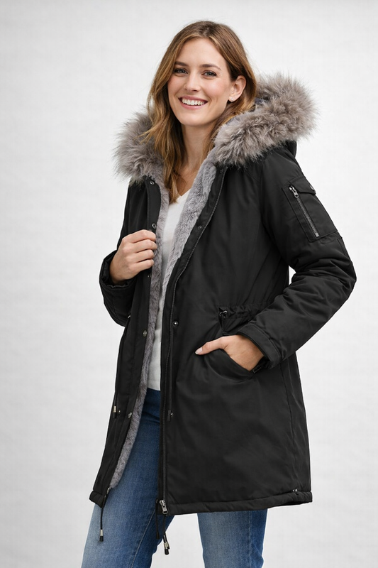 Women's Parka with Fur Hood and Fleece Lining