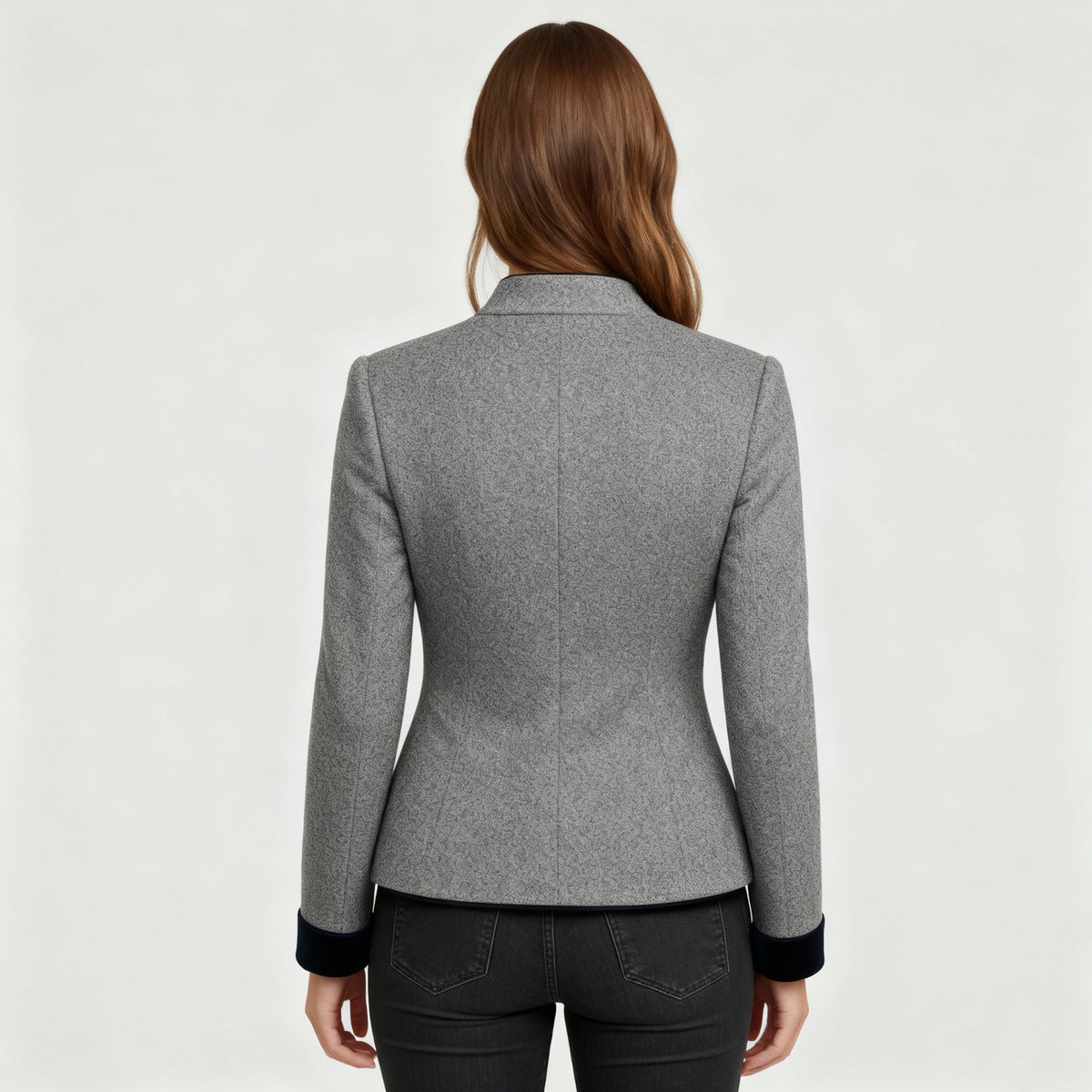 Women's Short Jacket with Multi-Button Placket and Color Accents