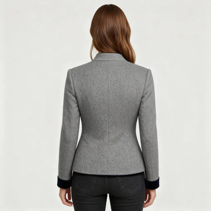 Women's Short Jacket with Multi-Button Placket and Color Accents
