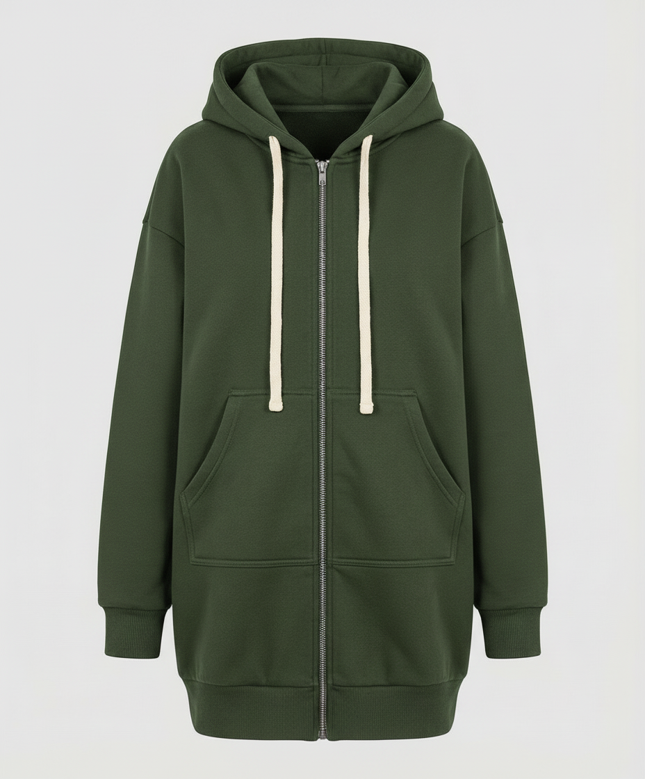 Knee-Length Zip-Up Hoodie