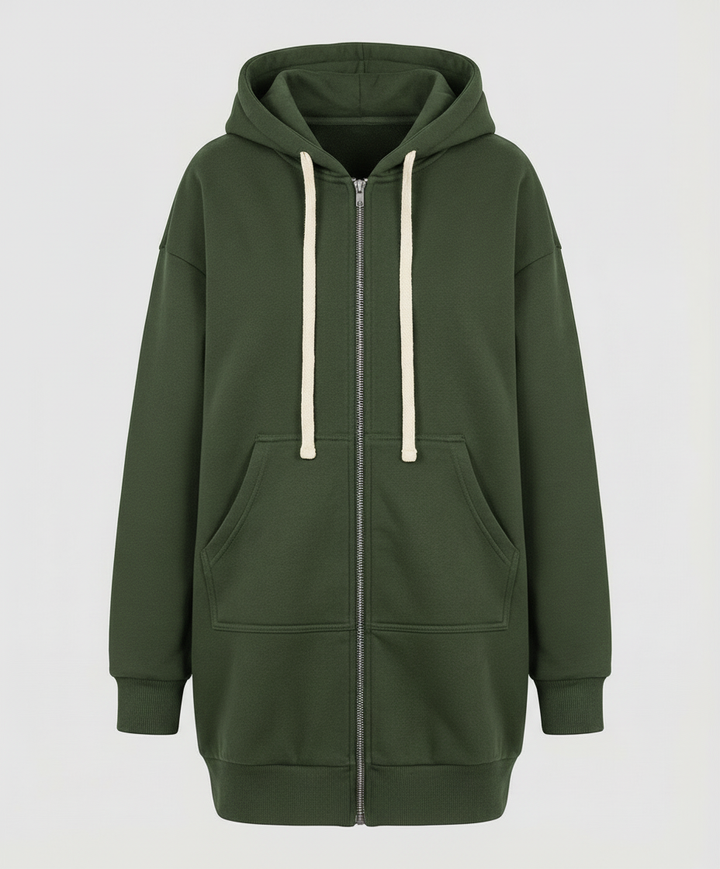 Knee-Length Zip-Up Hoodie