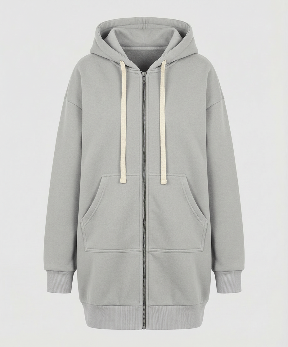 Knee-Length Zip-Up Hoodie