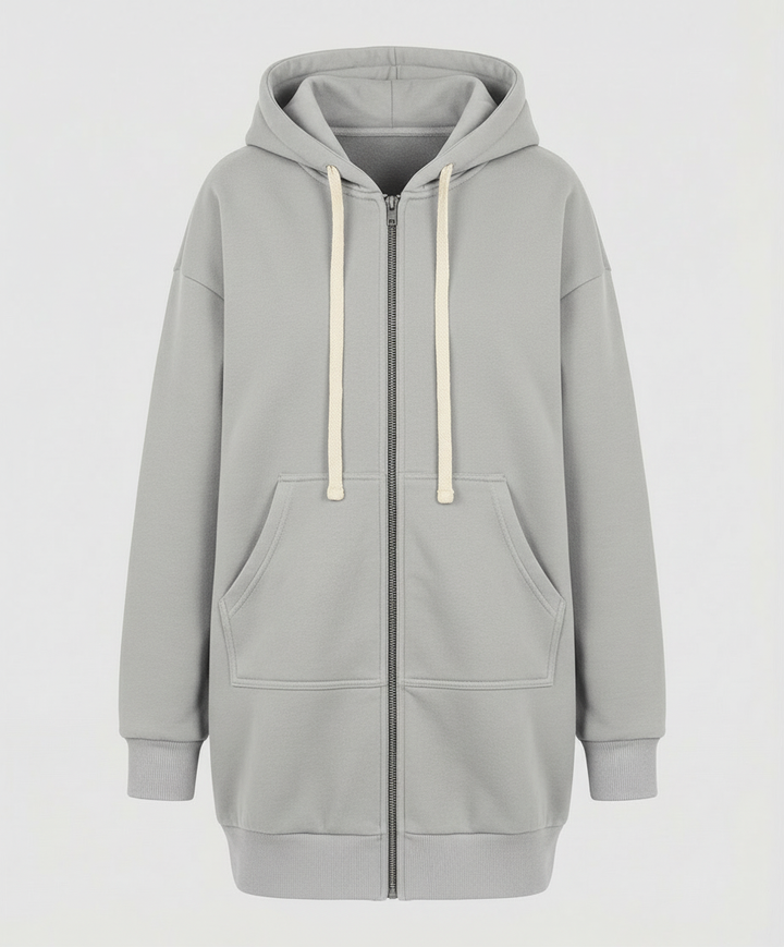 Knee-Length Zip-Up Hoodie