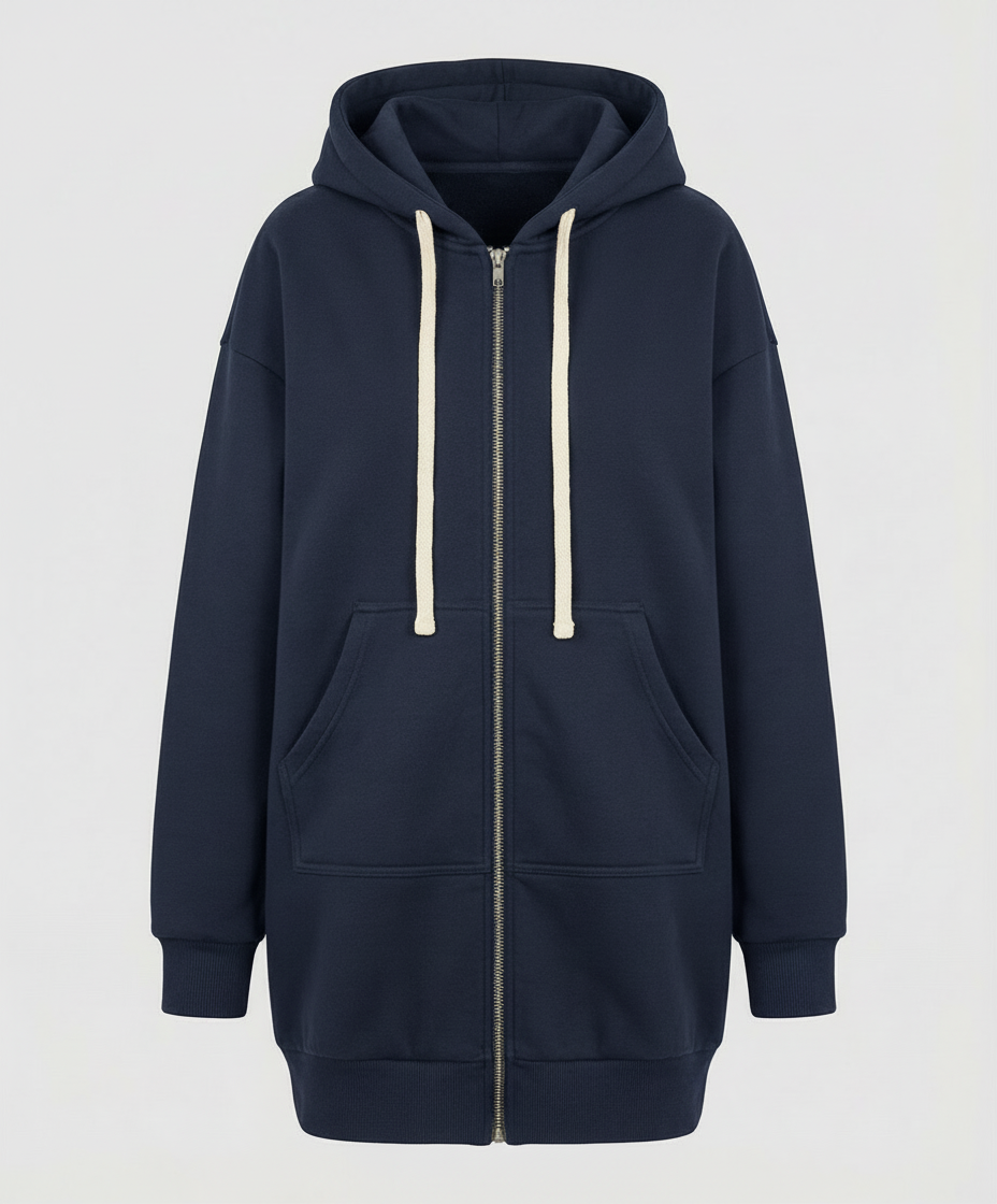 Knee-Length Zip-Up Hoodie