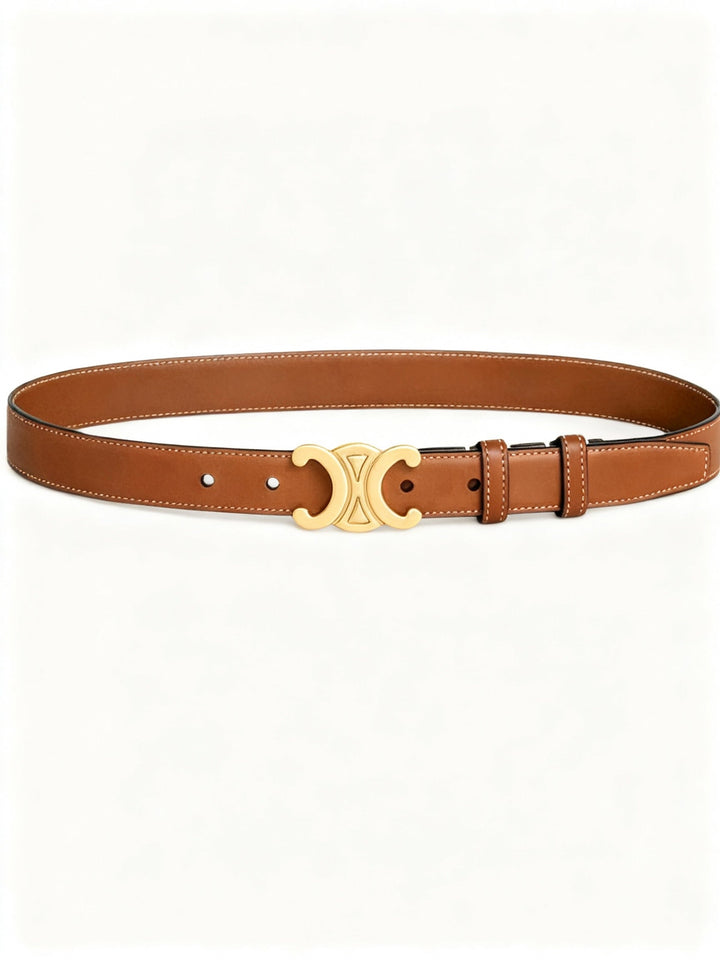 Elegant Women's Belt with Golden Buckle - Vegan Leather & Timeless Design