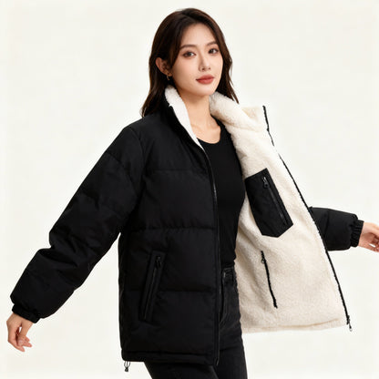 Women's Quilted Jacket with Lining and Pockets - Warm Winter Jacket