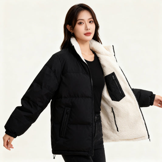 Women's Quilted Jacket with Lining and Pockets - Warm Winter Jacket